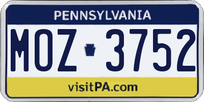PA license plate MOZ3752