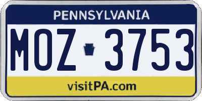 PA license plate MOZ3753