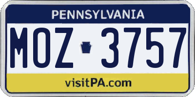 PA license plate MOZ3757