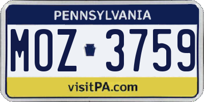 PA license plate MOZ3759