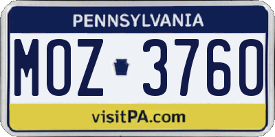 PA license plate MOZ3760