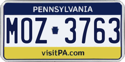 PA license plate MOZ3763