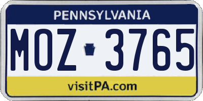 PA license plate MOZ3765