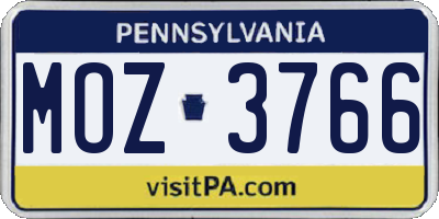 PA license plate MOZ3766