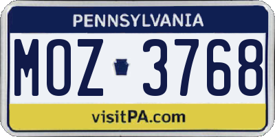 PA license plate MOZ3768