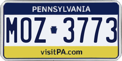 PA license plate MOZ3773