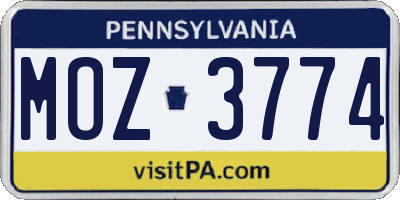 PA license plate MOZ3774