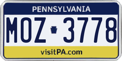 PA license plate MOZ3778