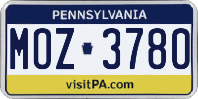 PA license plate MOZ3780
