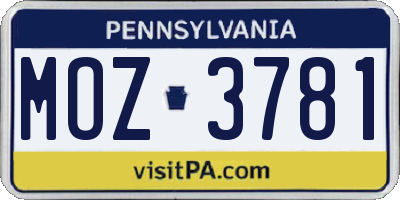 PA license plate MOZ3781