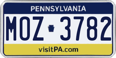 PA license plate MOZ3782