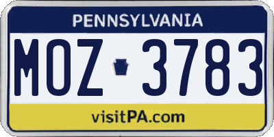 PA license plate MOZ3783