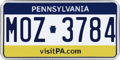 PA license plate MOZ3784