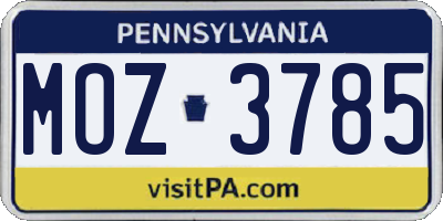 PA license plate MOZ3785