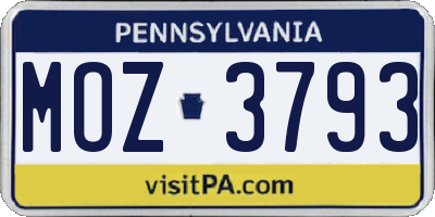PA license plate MOZ3793