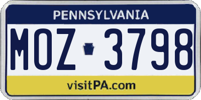 PA license plate MOZ3798
