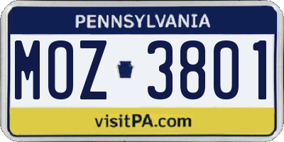 PA license plate MOZ3801