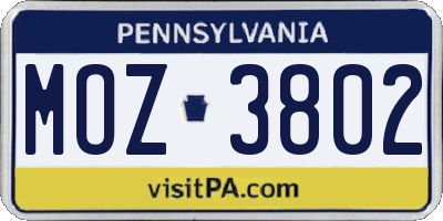PA license plate MOZ3802