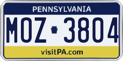 PA license plate MOZ3804
