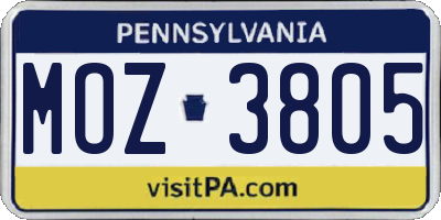 PA license plate MOZ3805