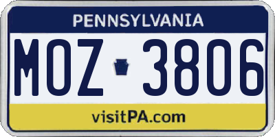 PA license plate MOZ3806