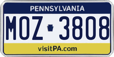 PA license plate MOZ3808