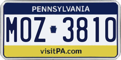 PA license plate MOZ3810