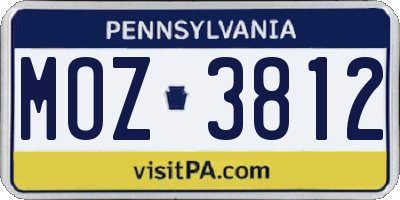 PA license plate MOZ3812