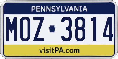 PA license plate MOZ3814