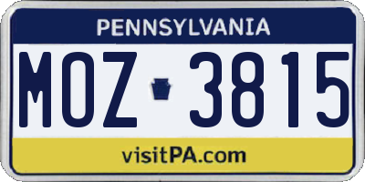 PA license plate MOZ3815