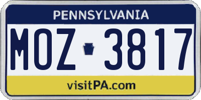 PA license plate MOZ3817
