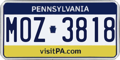 PA license plate MOZ3818