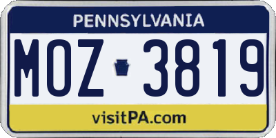 PA license plate MOZ3819