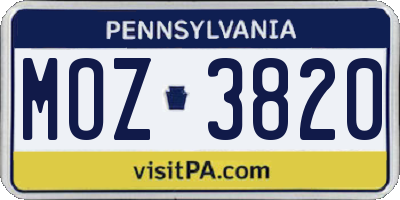 PA license plate MOZ3820
