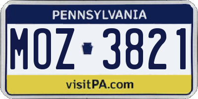 PA license plate MOZ3821