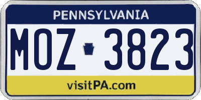 PA license plate MOZ3823