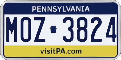 PA license plate MOZ3824
