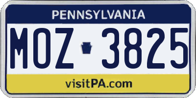 PA license plate MOZ3825
