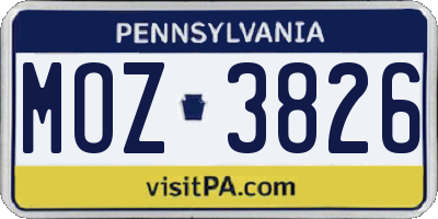 PA license plate MOZ3826