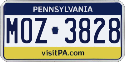 PA license plate MOZ3828