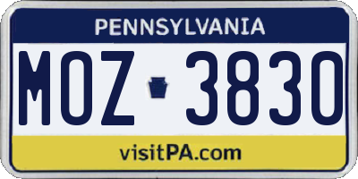 PA license plate MOZ3830