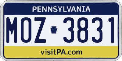 PA license plate MOZ3831