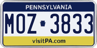 PA license plate MOZ3833