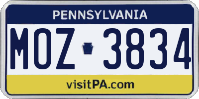PA license plate MOZ3834