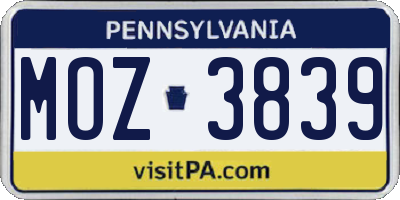 PA license plate MOZ3839
