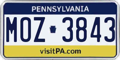 PA license plate MOZ3843