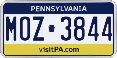 PA license plate MOZ3844