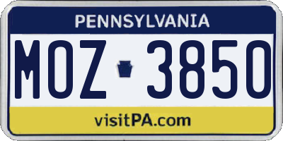 PA license plate MOZ3850