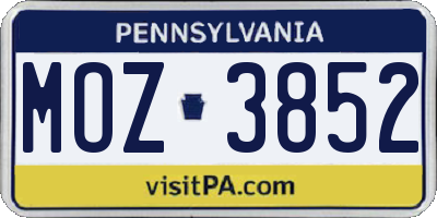 PA license plate MOZ3852