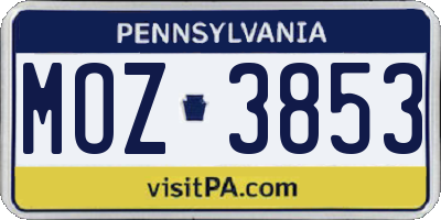 PA license plate MOZ3853